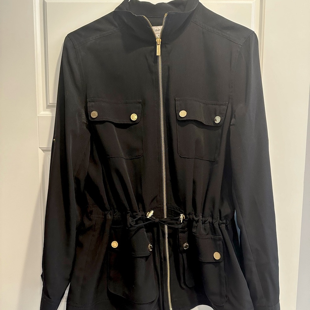 Calvin Klein black long sleeve zip up gold hardware